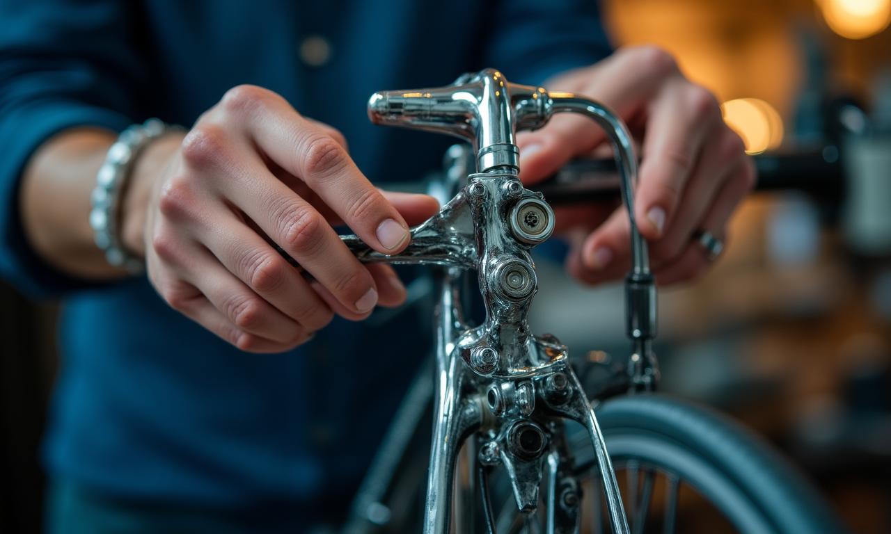 精密な自転車整備を行う職人の手元
